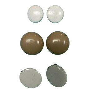 Lot of 3 Pair of Retro Button MCM Womens Clip on Earrings - 2 white enamel on me